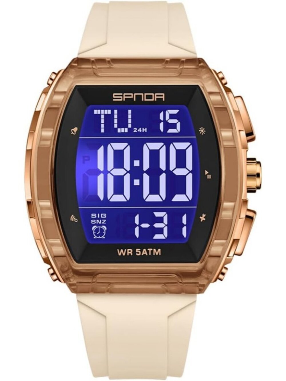 Men's Beige Analog Quartz Tonneau Shape Dual Waterproof Digital Luxury Watch